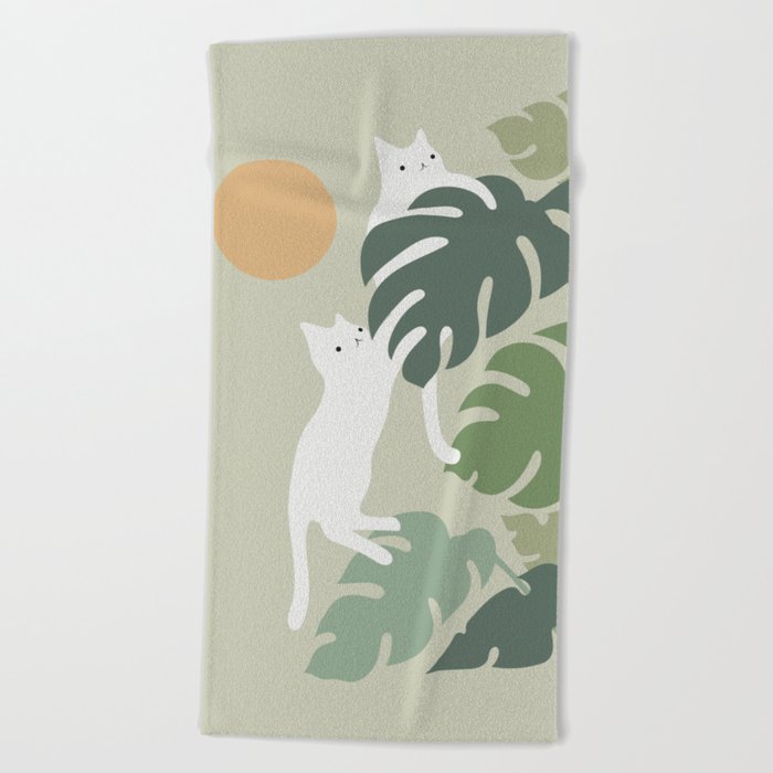 Cat and Plant 42 Beach Towel