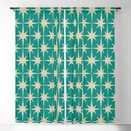 Atomic Age 1950s Retro Starburst Pattern in Mid-Century Modern Beige and Turquoise Teal   Blackout Curtain