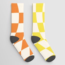 Yellow and orange warp checked Socks