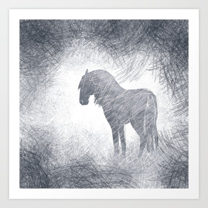 Horse in the fog Art Print