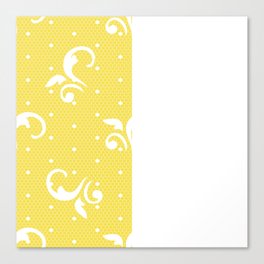 White Floral Curls Lace Vertical Split on Sunshine Yellow Canvas Print