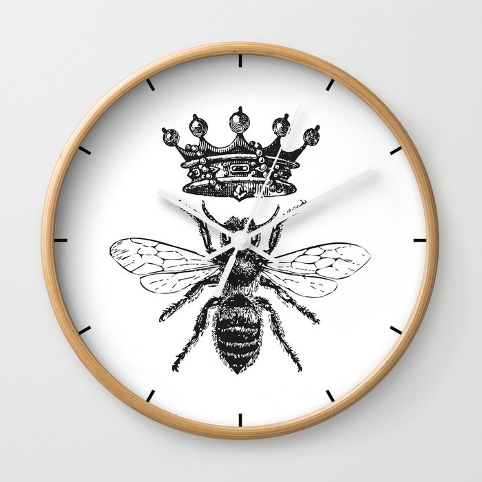 Queen Bee Vintage Bee With Crown Black And White Wall Clock