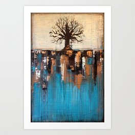 Abstract Tree - Teal and Brown Landscape Painting Art Print