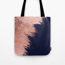 Navy blue abstract faux rose gold brushstrokes Tote Bag