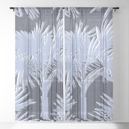 Retro Tropical Palm Trees Denim Blue and Navy Sheer Curtain