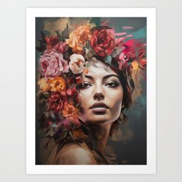 Woman with Flowering Head  Art Print