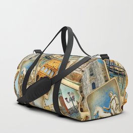 Travel in Italy -vintage photo album collage photos. Travel concepts background Duffle Bag