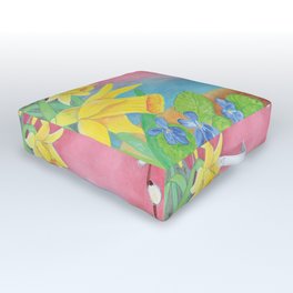 Spring flowers, Daffodils, Salix caprea and Sweet violet illustration Outdoor Floor Cushion | Floralart, Daffodils, Daffodilsinterior, Botanical, Yellow, Floral, Flowers, Flowering, Colorful, Acrylic 