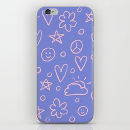 Girly Whiteboard Doodles - purple blue and light pink iPhone Skin