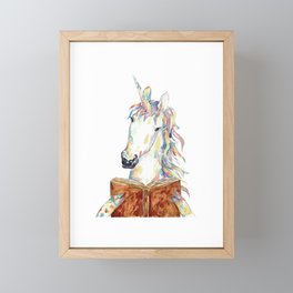 Unicorn reading book watercolor painting Framed Mini Art Print