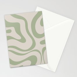 Liquid Swirl Abstract Pattern in Almond and Sage Green Stationery Card