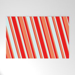 [ Thumbnail: Red, Light Cyan & Coral Colored Lines/Stripes Pattern Welcome Mat ]