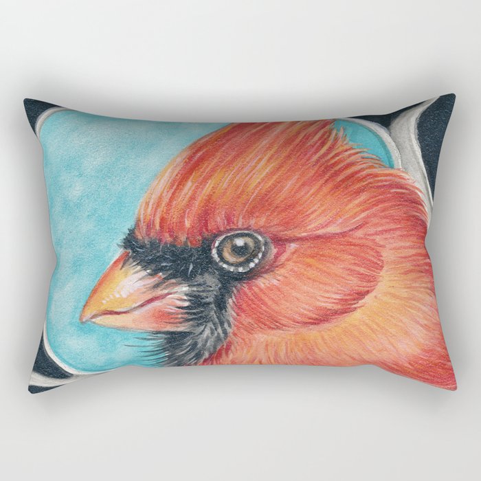 Red  Cardinal Bird Watercolour Human Made Art Painting  Rectangular Pillow