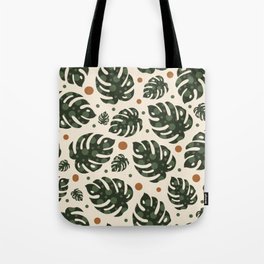 Green Tropical Leaves Monstera and Spots Modern Minimalist Abstract Pattern      Tote Bag