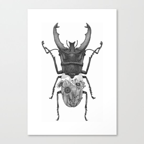 Stag Beetle with Mountain Scene Canvas Print