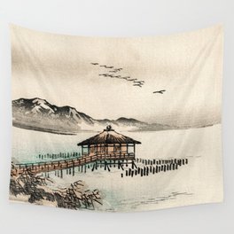 Cottage By The Sea Traditional Japanese Landscape Wall Tapestry