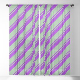 [ Thumbnail: Dark Violet and Dark Sea Green Colored Lines Pattern Sheer Curtain ]