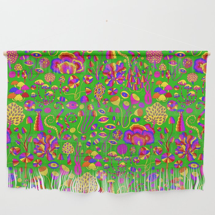 Magic Mushrooms Rainbow Green Wall Hanging