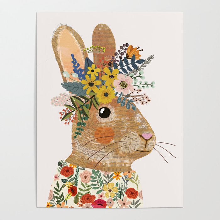 Foral Rabbit Poster