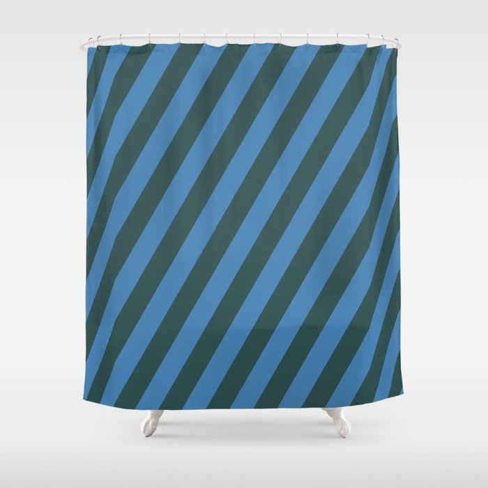 Dark Slate Gray and Blue Colored Striped/Lined Pattern Shower Curtain