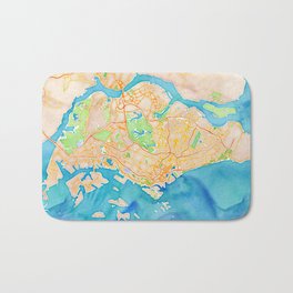 Singapore Watercolor Map Bath Mat