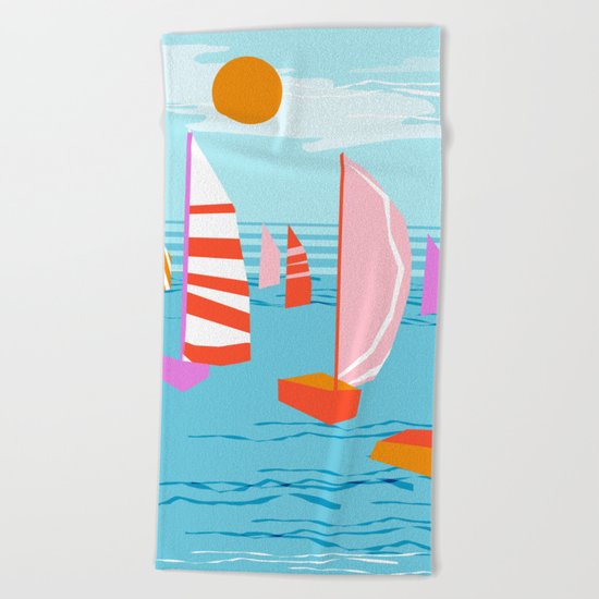 Quepasa - memphis throwback retro minimal modern neon boating yacht club sailing summer sport Beach Towel