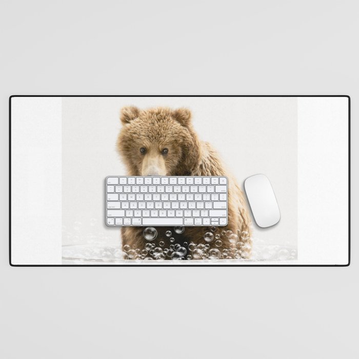 Bear in a Bathtub, Bear Taking a Bath, Bear Bathing, Bathtub Animal Art Print By Synplus Desk Mat