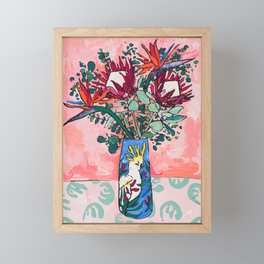 Cockatoo Vase on Painterly Pink Framed Mini Art Print