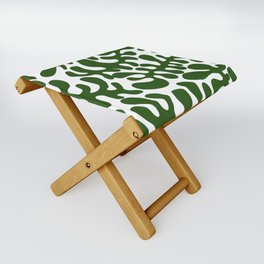 Green Matisse cut outs seaweed pattern on white background Folding Stool