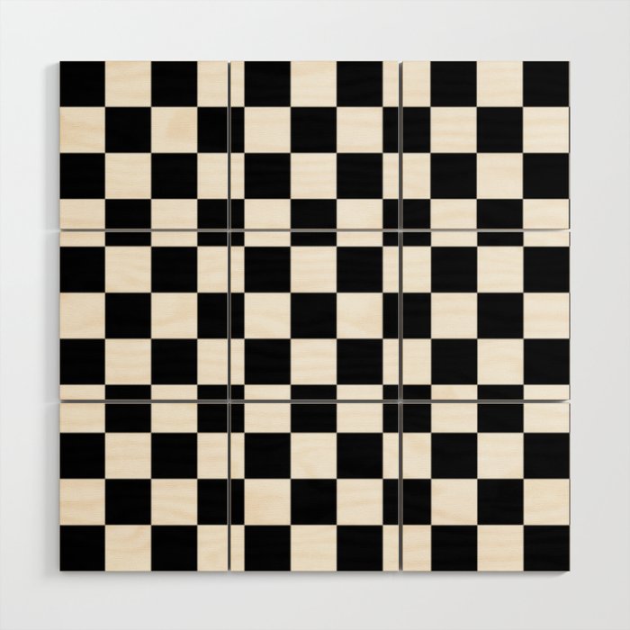 Black And White Checkered Flag Pattern Wood Wall Art