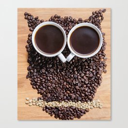 Owl made of coffee beans brown floor Canvas Print