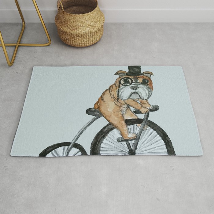 English Bulldog Riding a Penny-farthing Rug