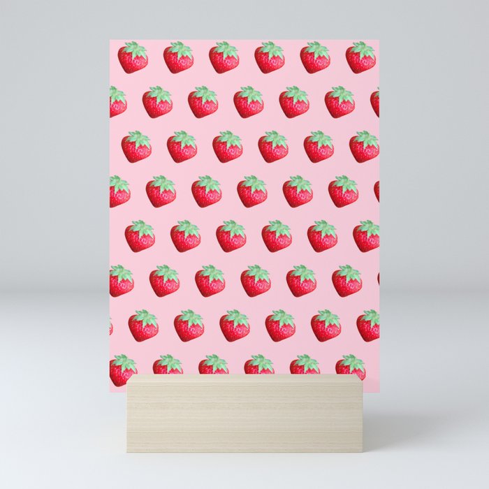 Sensational Strawberries Pink Background Mini Art Print