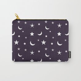 White moon and star pattern on purple background Carry-All Pouch