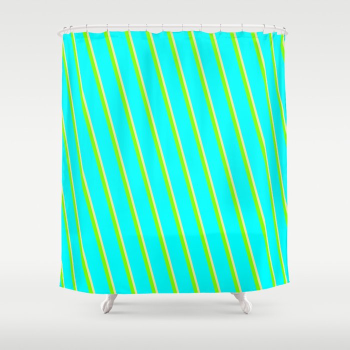 Chartreuse, Aqua & Pale Goldenrod Colored Lines/Stripes Pattern Shower Curtain