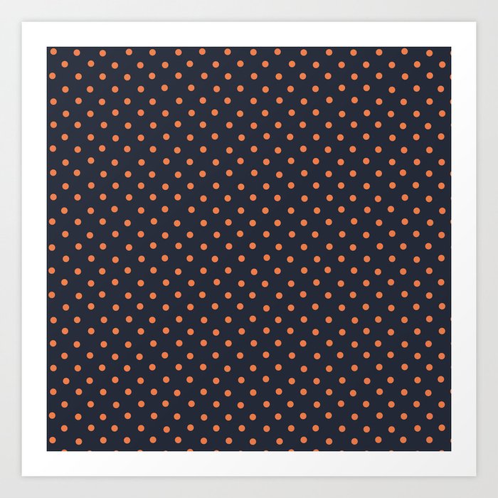 Retro Orange Deep Blue Polka Dot Background Pattern Art Print