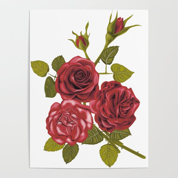Beautiful Vintage Roses Bouquet. Red Roses Digital Art Print Poster by  Lulu8g8