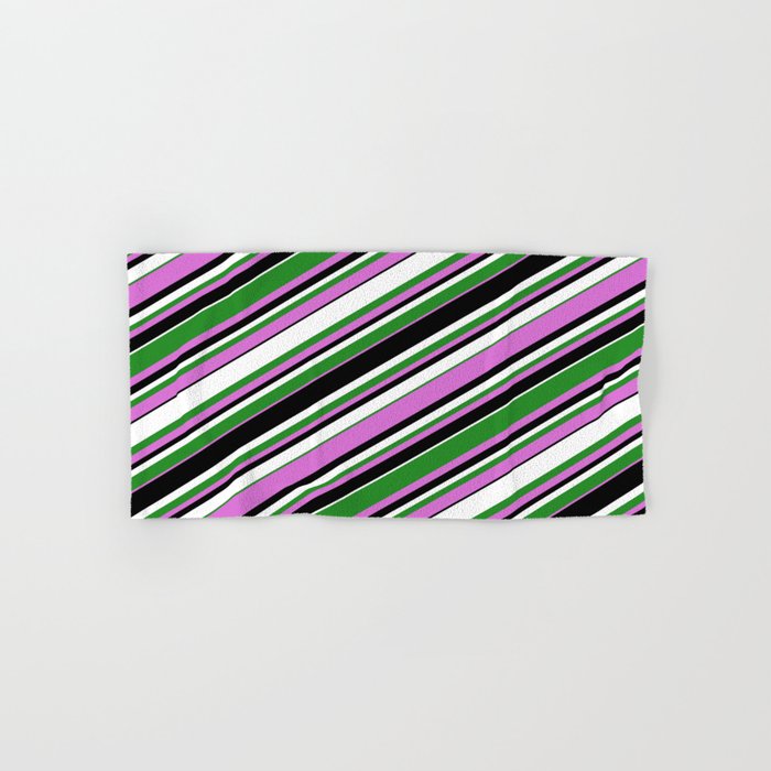 Forest Green, Orchid, Black & White Colored Striped/Lined Pattern Hand & Bath Towel
