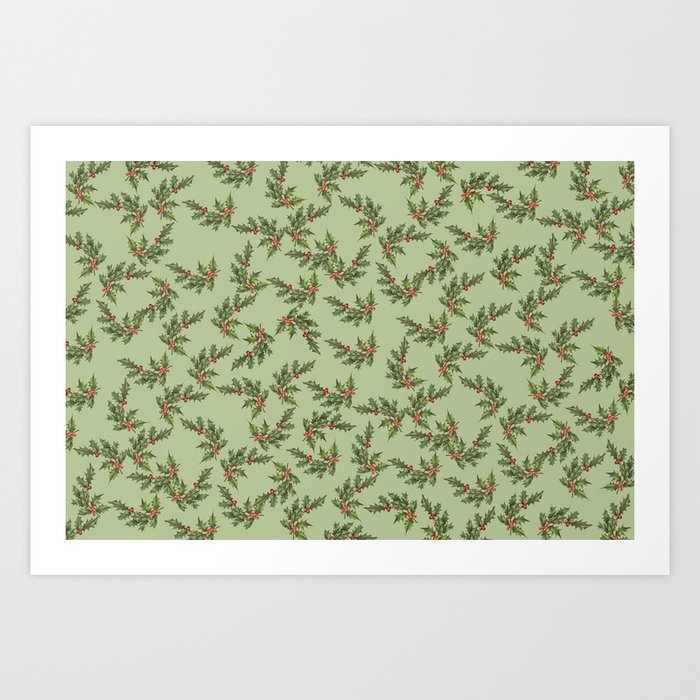 Christmas Mistletoe Branch pattern design dark green #x-mas Art Print