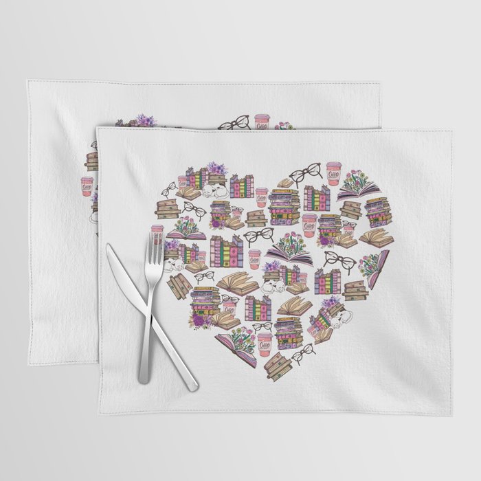 Love Books Pretty Floral Girly Heart Placemat