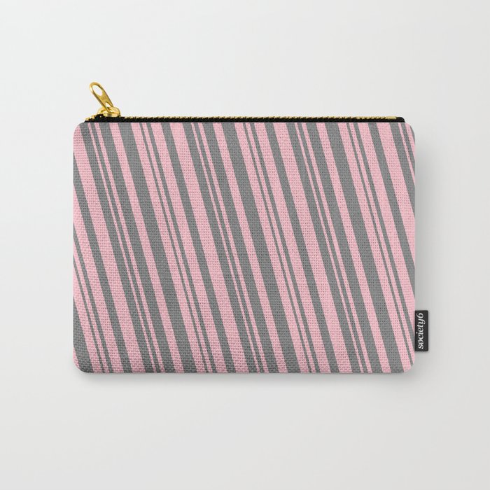 Pink and Grey Colored Striped Pattern Carry-All Pouch