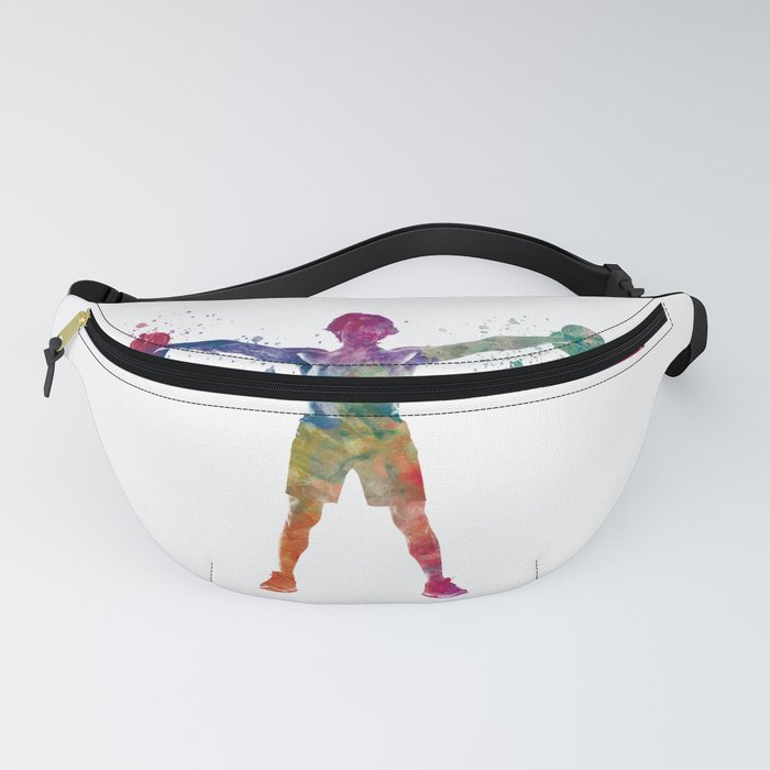 Young man exercising fitness in watercolor Fanny Pack