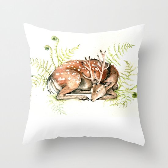 Sleeping Deer Throw Pillow