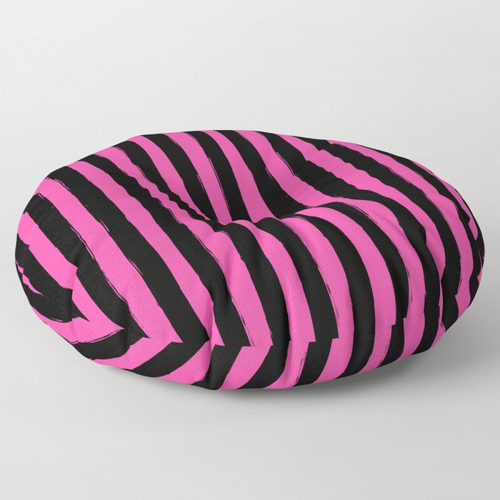 Black and Pink Cabana Stripes Palm Beach Preppy Floor Pillow