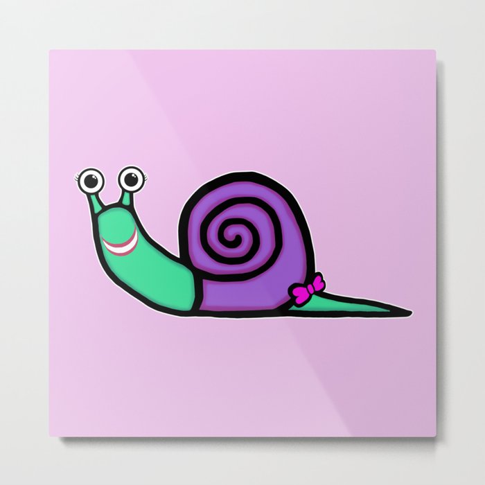 Smiley Girl Snail Metal Print