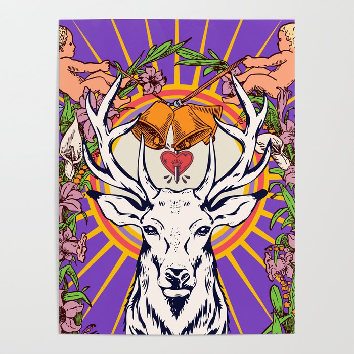 Purple Esoteric Deer Pop Art Kitsch Poster
