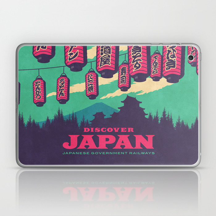 Japan Tourism Lanterns Castle Mt Fuji Retro Vintage Green Laptop Ipad Skin By Vectordreams Society6