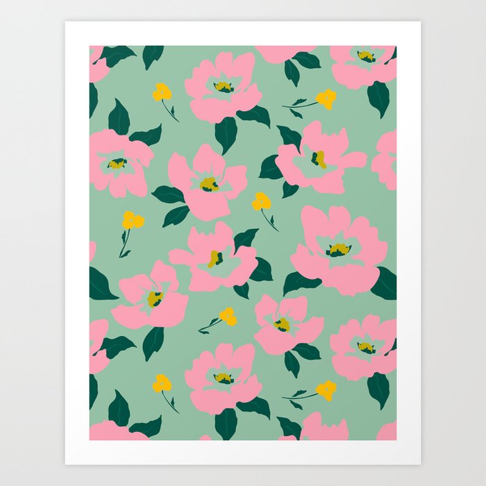 Matisse Green and Pink Abstract Flower Meadow Art Print