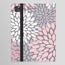 Festive, Floral Prints, Pink, White on Gray iPad Folio Case