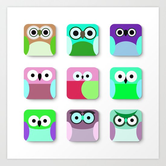 Cute Owl Pattern #2 Art Print